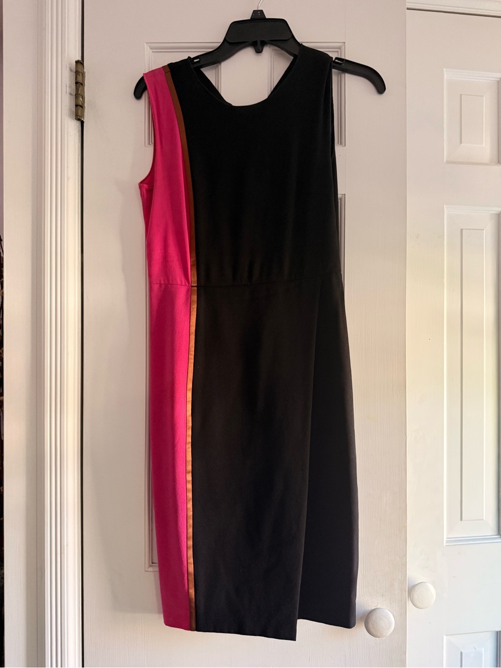Salvatore Ferragamo Black with Fuchsia & Gold One-Shoulder Sheath Dress